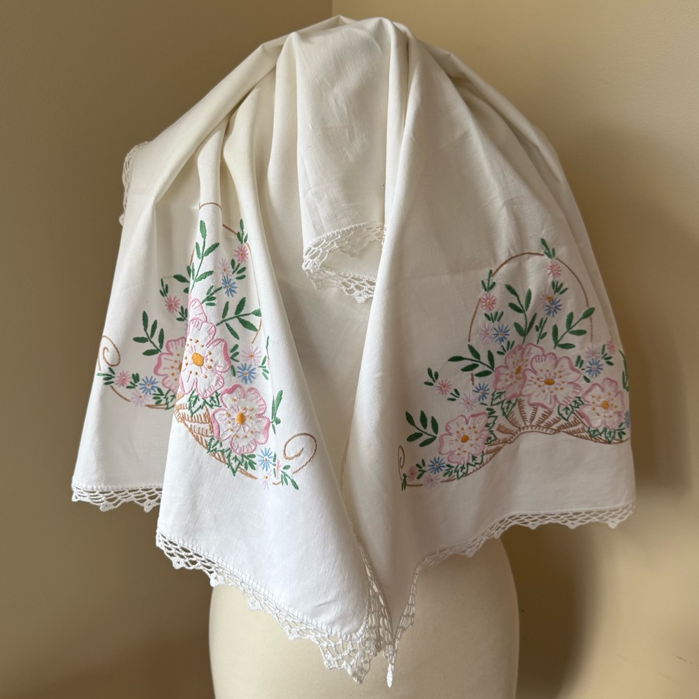 Vtg Floral Embroidered‎ Runnner